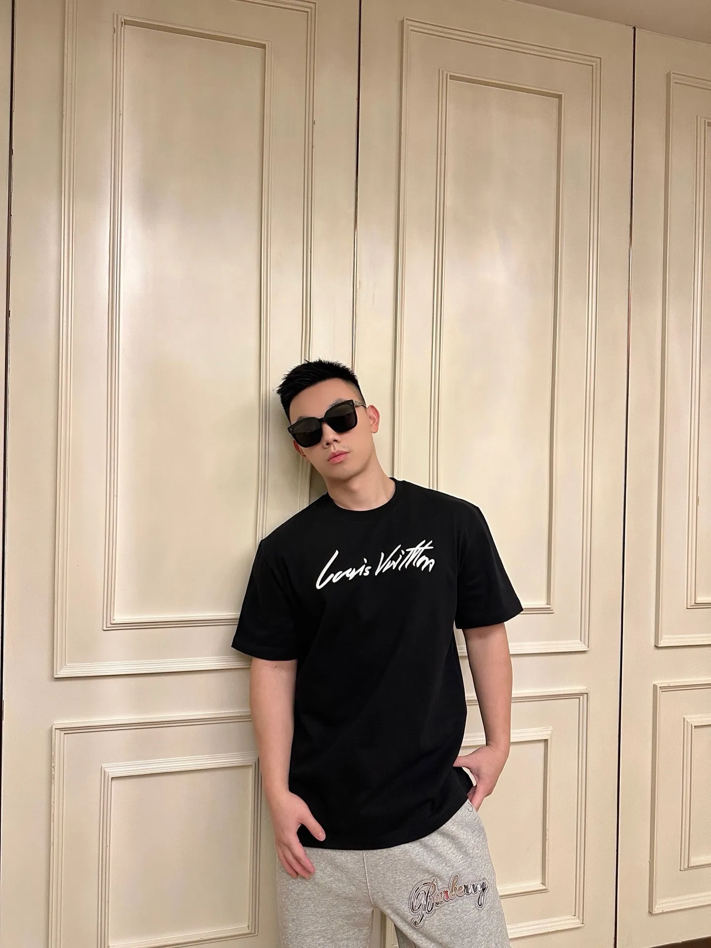 Louis Vuitton/Louis Vuitton 26ss signature letter embroidered short sleeves